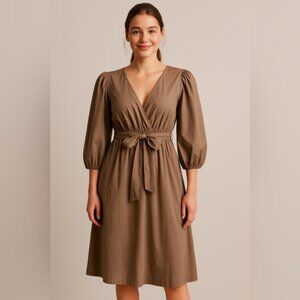 BCBG | Khaki Dress | Puff Sleeves | V-Neckline | Maternity Convertible | Size L